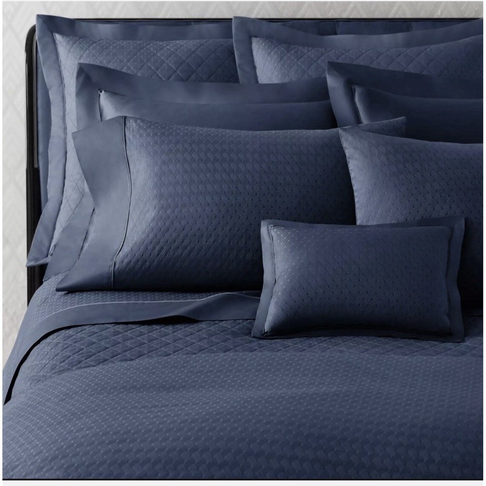 New Ralph Lauren BEDFORD Highland Jacquard Navy Blue Flat Sheet - Queen